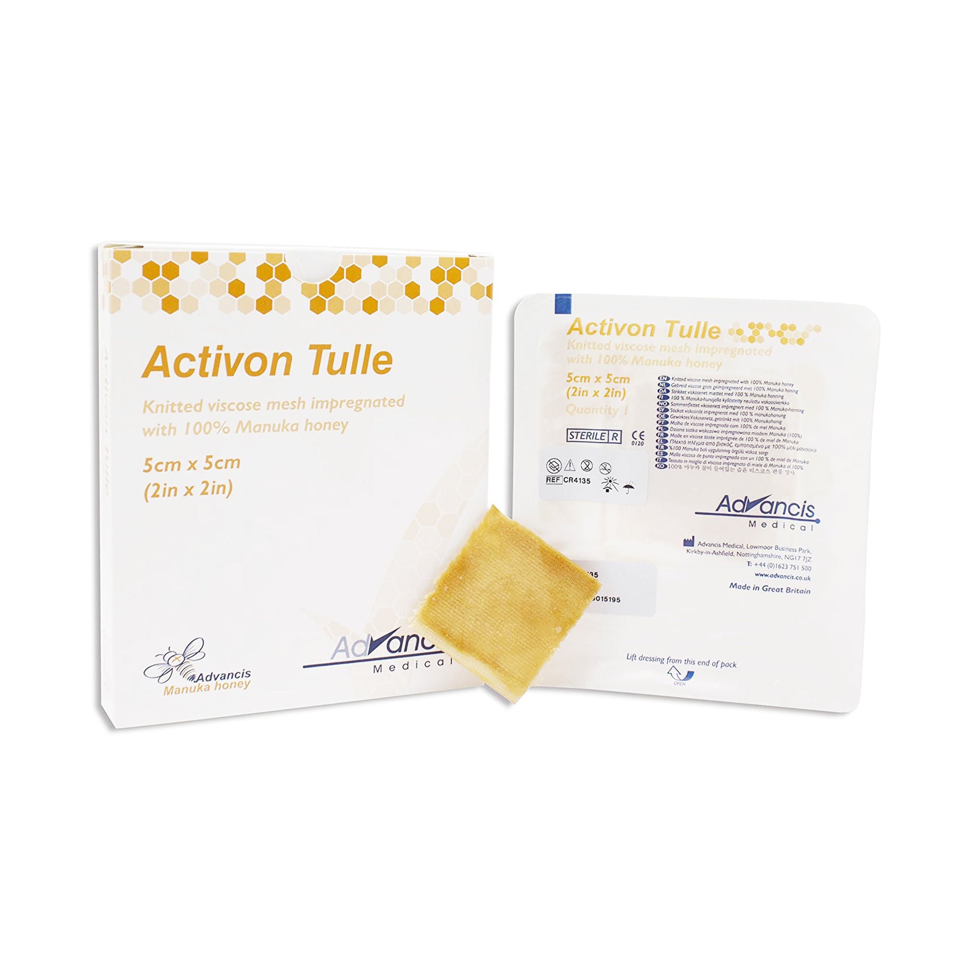 Activon® Tulle Honey Tulle Impregnated Wound Dressing, 2 x 2 Inch