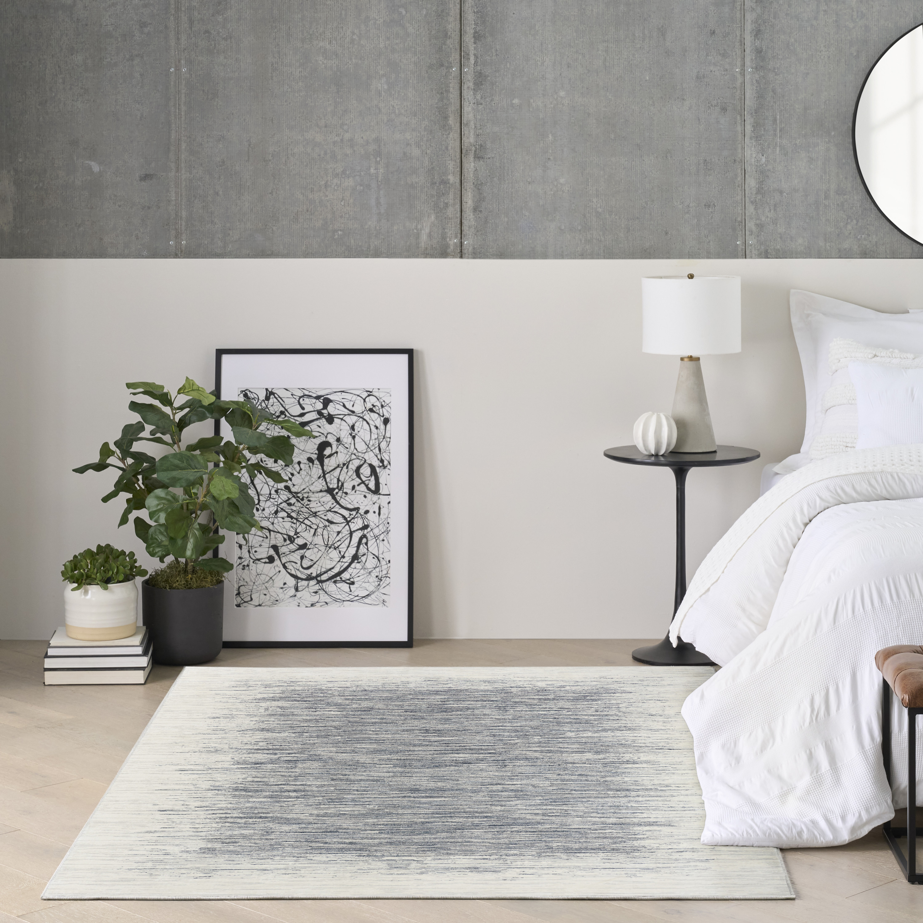 DKNY Grand Street 5'3" x 7'3" Ivory Blue Modern Indoor Rug