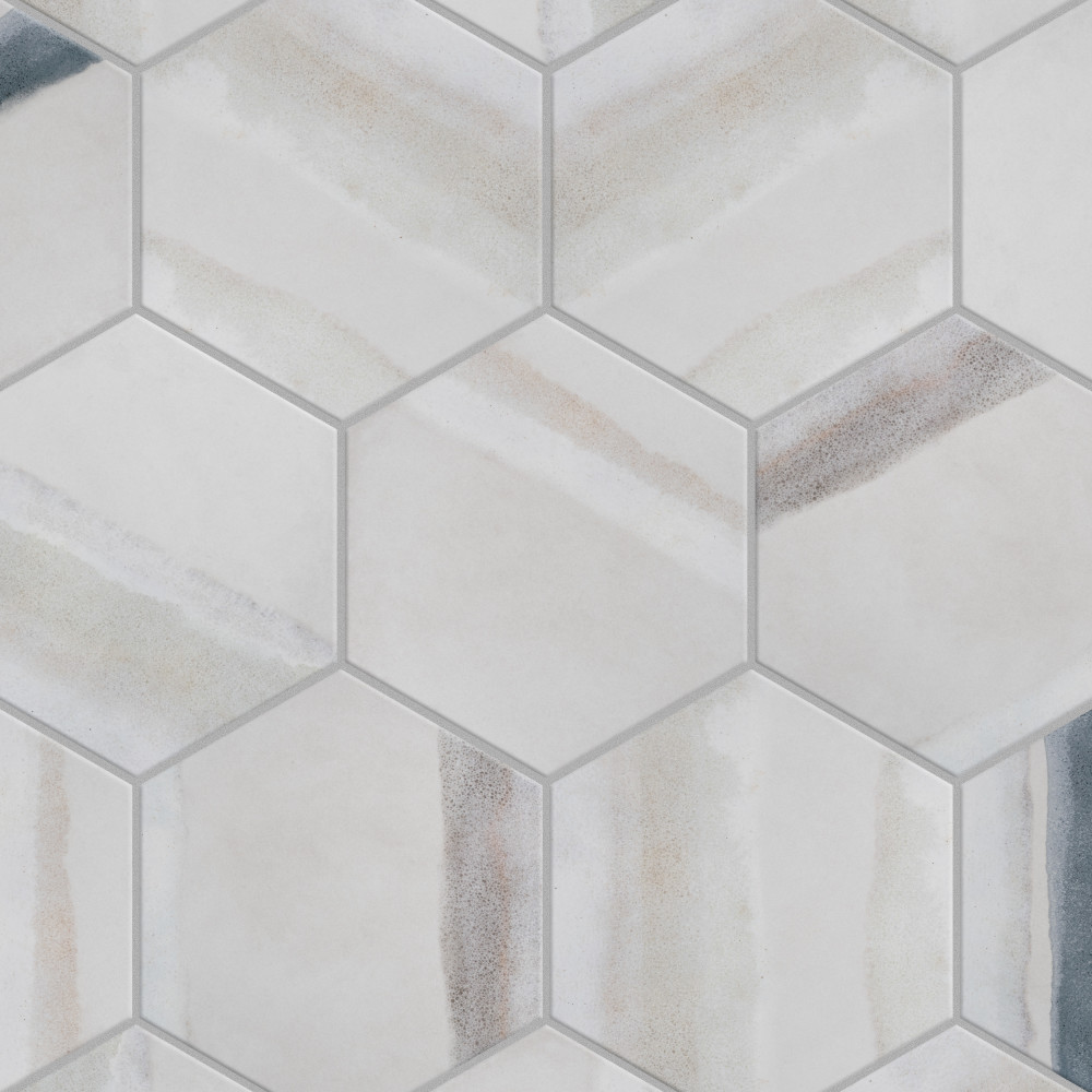 Matter Hex Canvas Bone Blue 7.88x9 Hexagon Porcelain Floor and Wall Digital Pattern