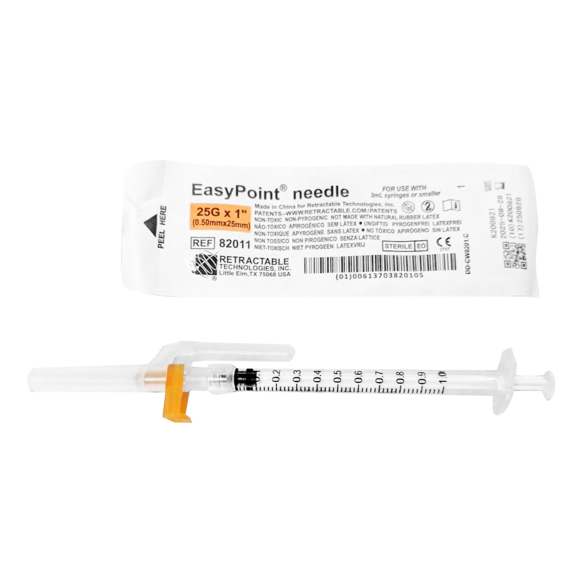 EasyPoint® Safety Hypodermic Needle, 25 Gauge, 1 Inch Length