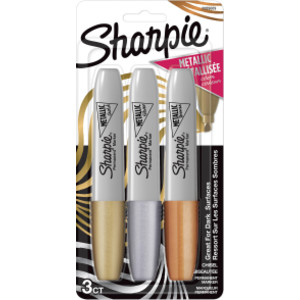 Metallic Permanent Markers, Chisel Tip, Assorted Colors, 3 Count