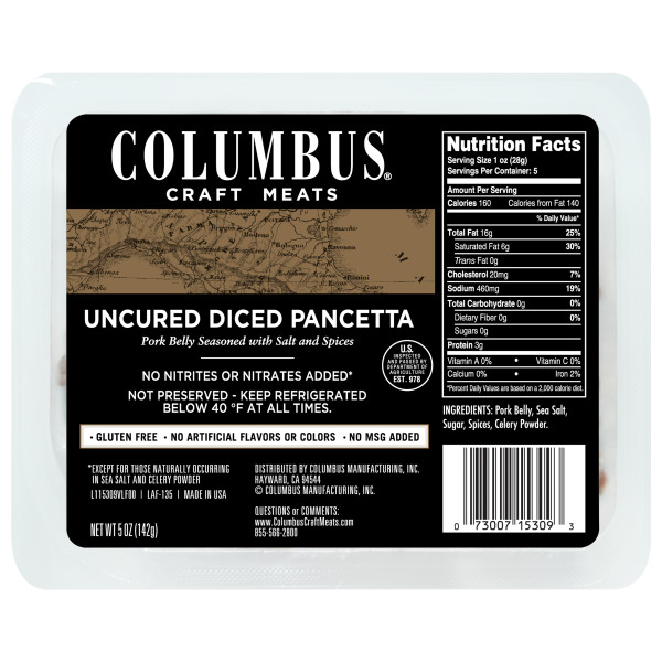 COLUMBUS(r) Diced Pancetta 8/5oz . C1N1 - Front No Plunge In Package (Hi Res)