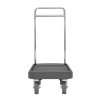 Flatbed utility dolly in dark gray with 6” pneumatic wheels, straps and chrome-plated handle