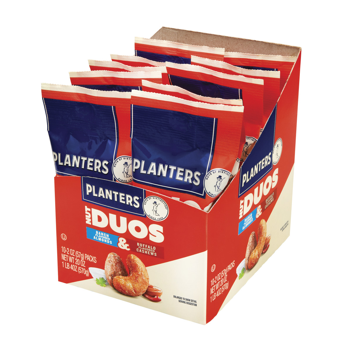 PLANTERS(r) Buffalo Cashew and Ranch Almond, 6-10/2 Ounce Packs . C1RP - Front Right Pallet/Display (Hi Res)