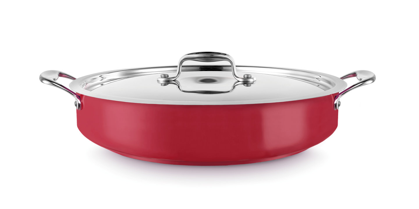 Plat à paella avec couvercle Cool Line de 28 cm en acier inoxydable 18/10 Rouge