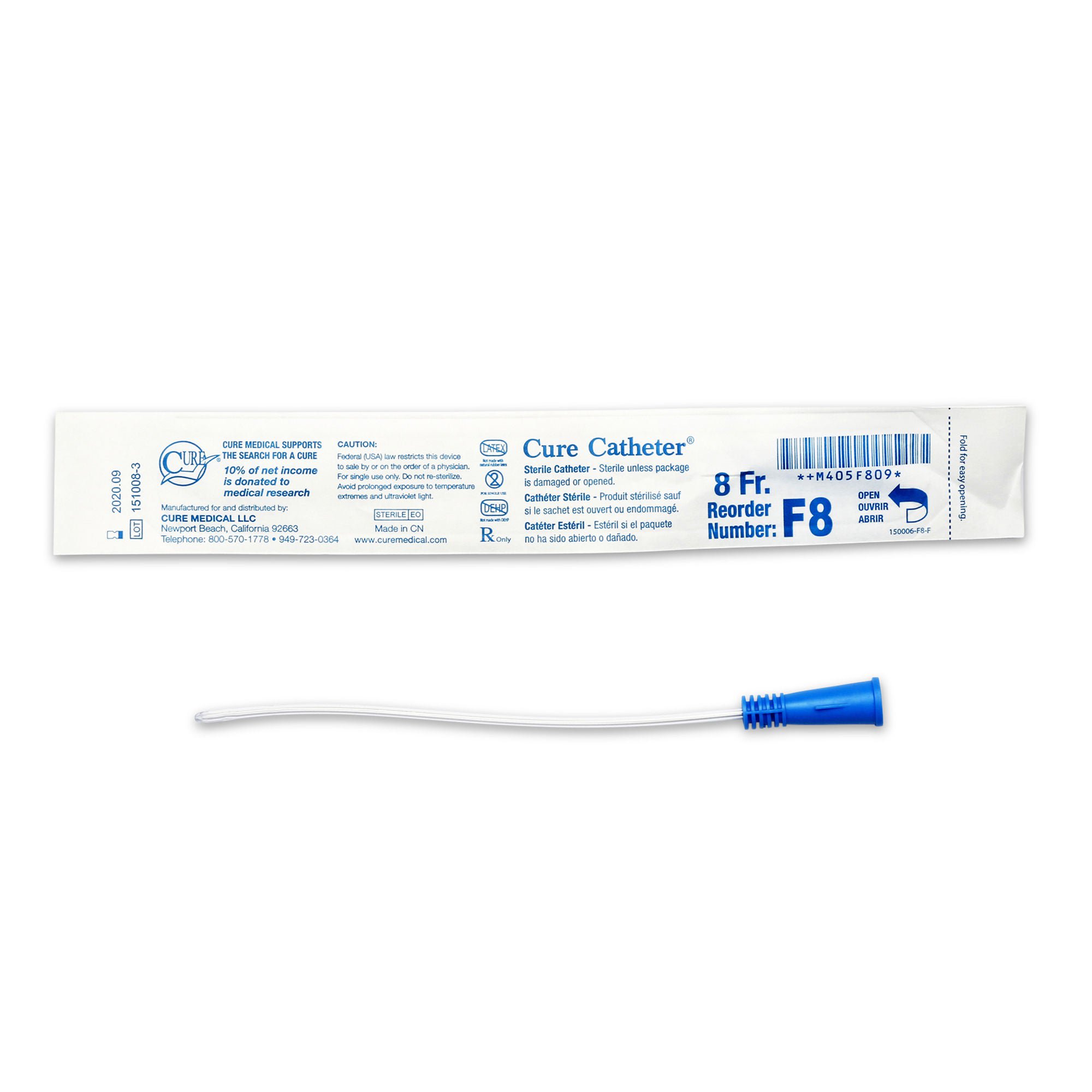 Cure Catheter™ Urethral Catheter, 8 Fr., Female, Straight