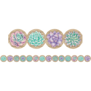 Rustic Bloom Succulents Die-Cut Border Trim, 35 Feet