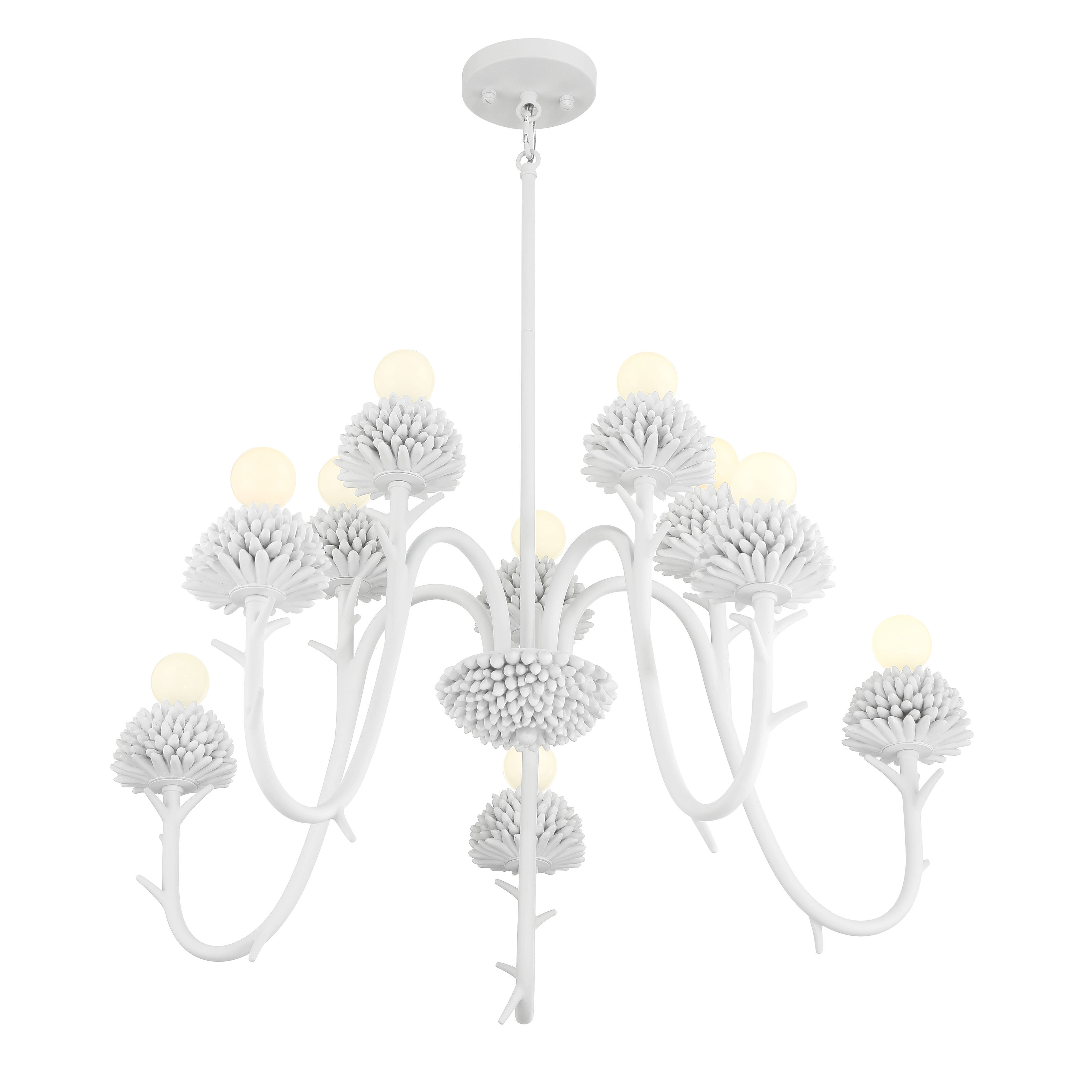 Robin Baron's North Fork chandelier brings sophisticated coastal style with its sand white finish and two-tier design. The 30-inch width and 10-light configuration create dramatic illumination perfect for dining rooms and entryways. - alternate view