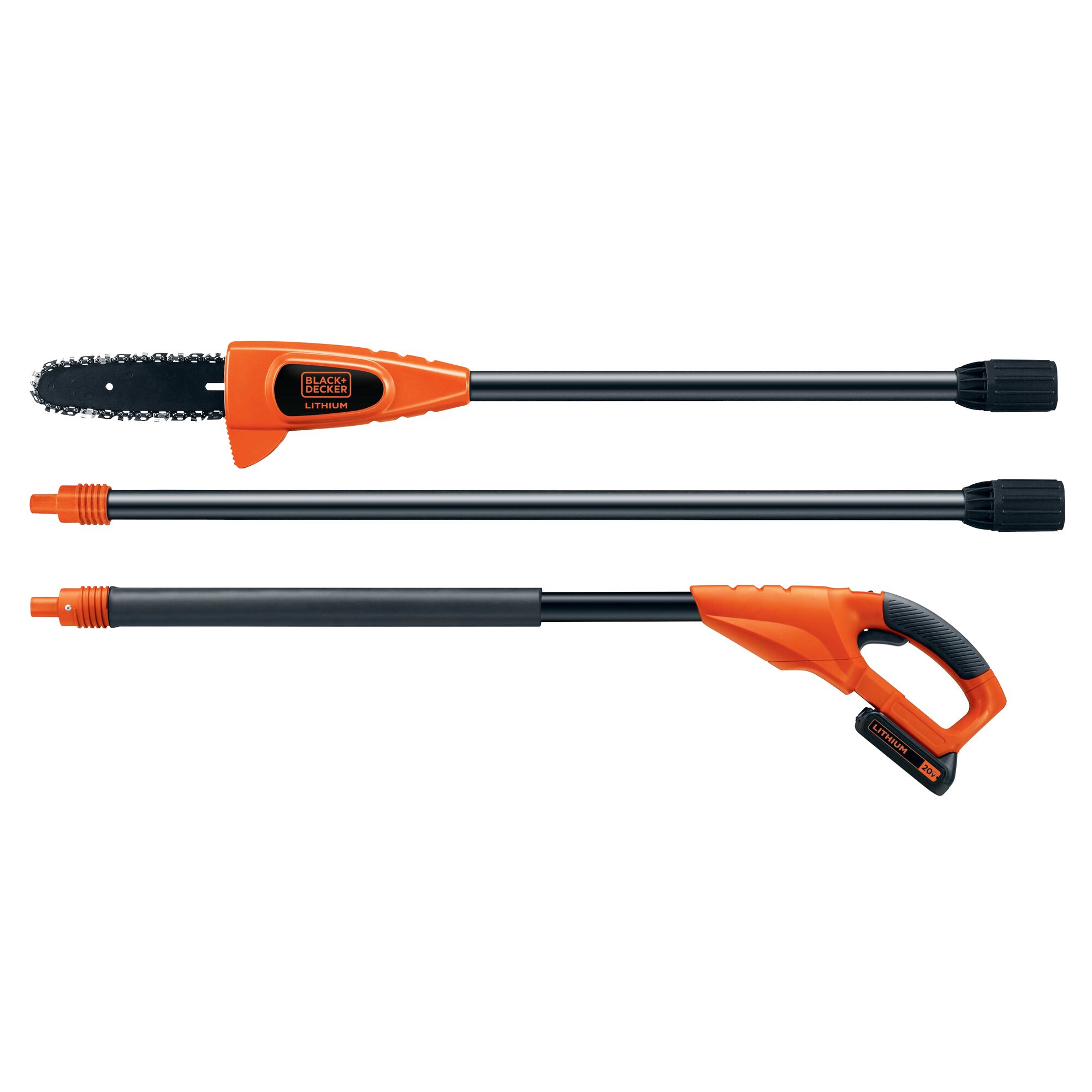 Lithium pole pruning saw in three separate pieces.