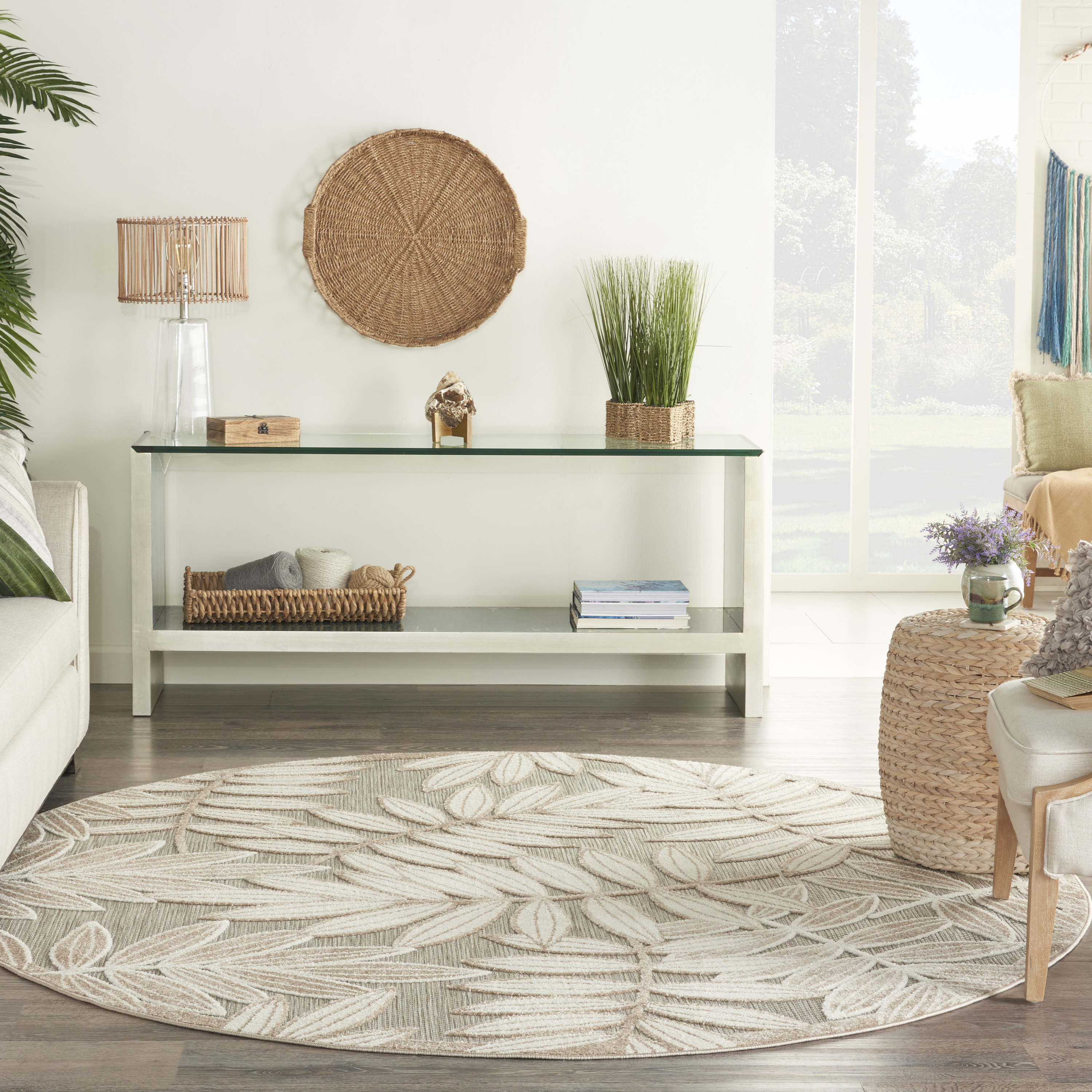 Nourison Aloha 7'10" x Round Natural Tropical Rug