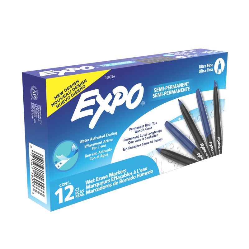 Vis-a-Vis Wet Erase Markers, Ultra Fine Point, Blue, 12 Count