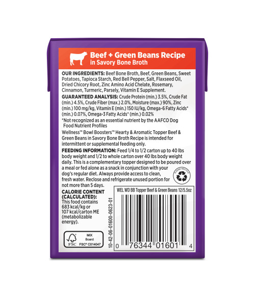 Wellness Bowl Boosters Hearty Toppers Beef back packaging