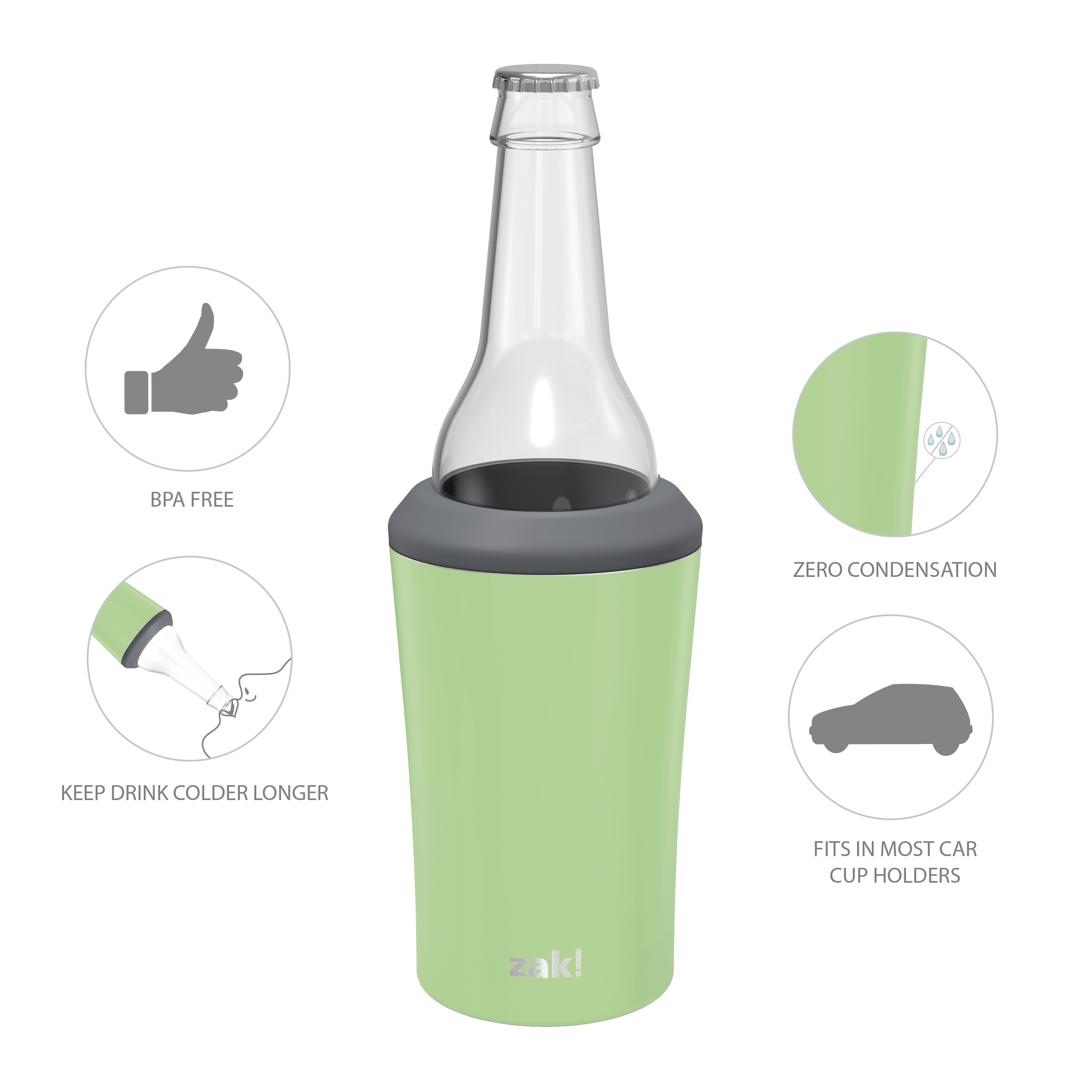 Zak Hydration 12 ounce Double Wall Stainless Steel Can and Bottle Cooler with Vacuum Insulation, Pistachio slideshow image 7 Zak Hydration 12 ounce Double Wall Stainless Steel Can and Bottle Cooler with Vacuum Insulation, Pistachio slideshow image 7