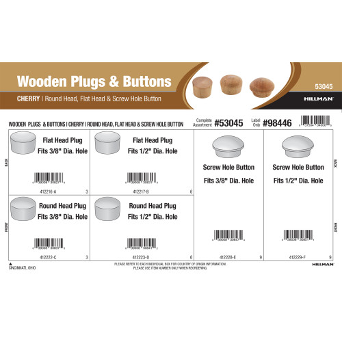 Cherry Wooden Plugs & Buttons Assortment (Round Head, Flat Head, & Screw Hole Button)