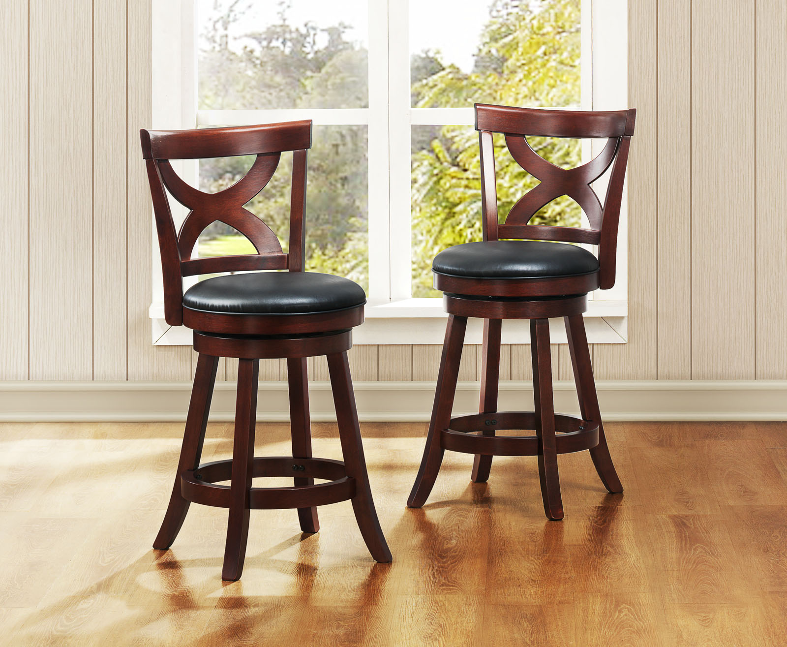 Cherry X-Back Swivel High Back Stool