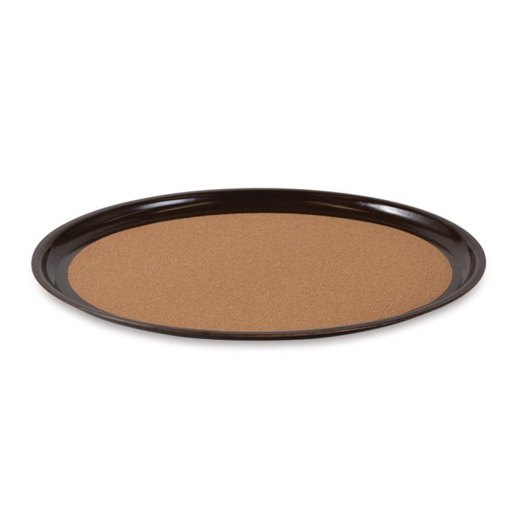 20" x 25" oval cork-lined laminated serving tray in brown