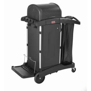Rubbermaid Commercial, JANITORIAL CLEANING CART WITH DOORS AND HOOD – HIGH SECURITY, BLACK