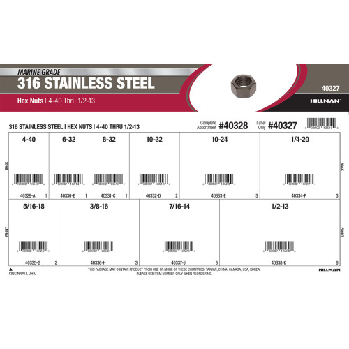 Marine-Grade #316 Stainless Steel Hex Nuts Assortment (#4-40 thru 1/2