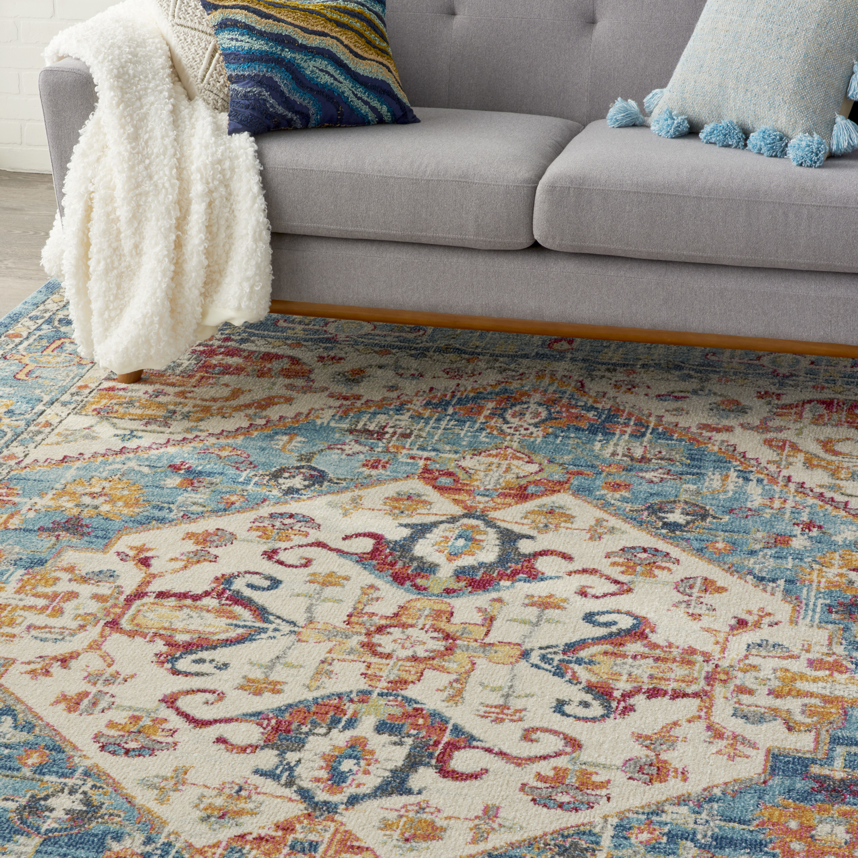 Nourison Passion 6'7" x 9'6" Ivory Light Blue Bohemian Indoor Rug