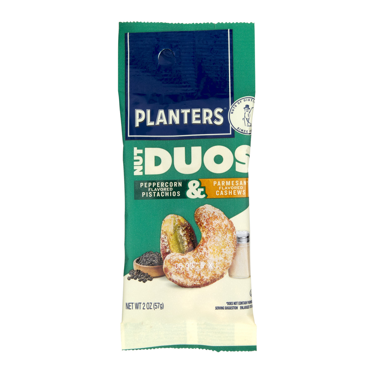 PLANTERS(r) Nut Duos Peppercorn Pistachios and Parmesan Cashews, 6-10 Piece . C1CB - Front Center Inner Pack (Hi Res)