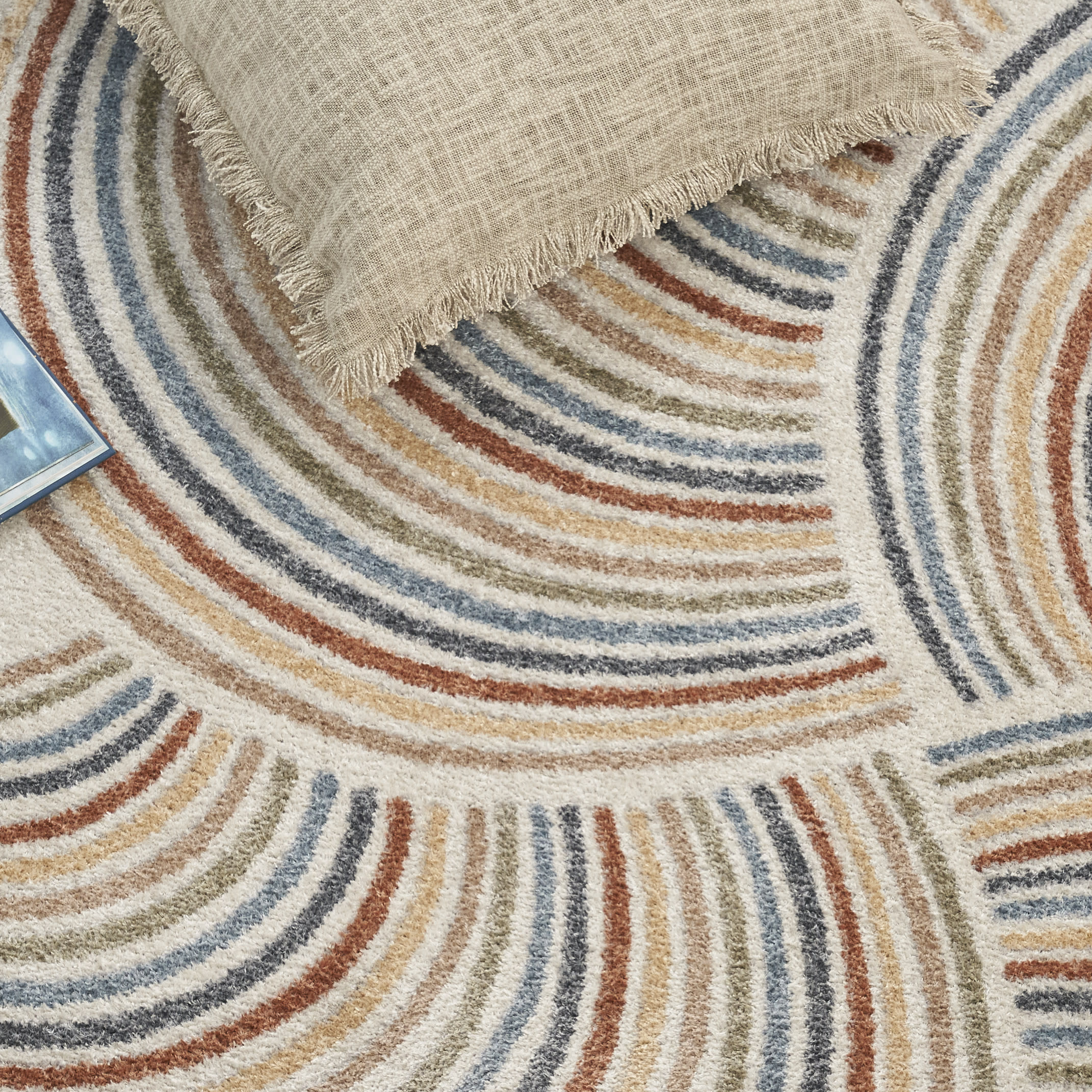 Nourison Astra Machine Washable 6'7" x 9' Ivory Multicolor Mid-Century Modern Indoor Rug