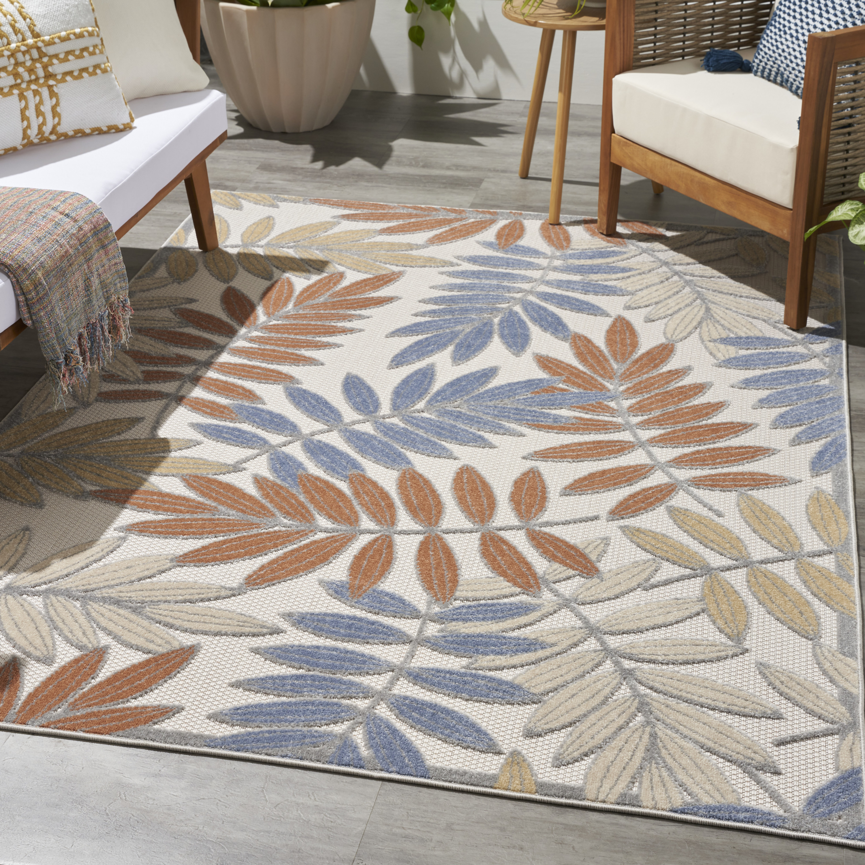 Nourison Aloha 5'3" x 7'5" Blue Mocha Outdoor Rug