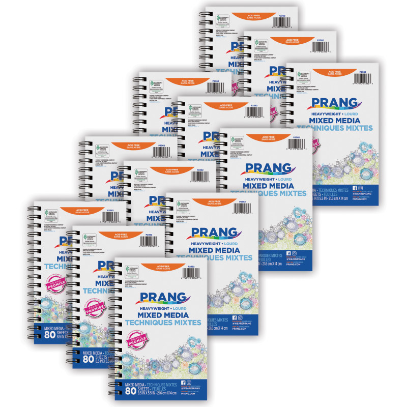 Mixed Media Journal, Heavyweight, 8-1/2" x 5-1/2", 80 Sheets, Pack of 12