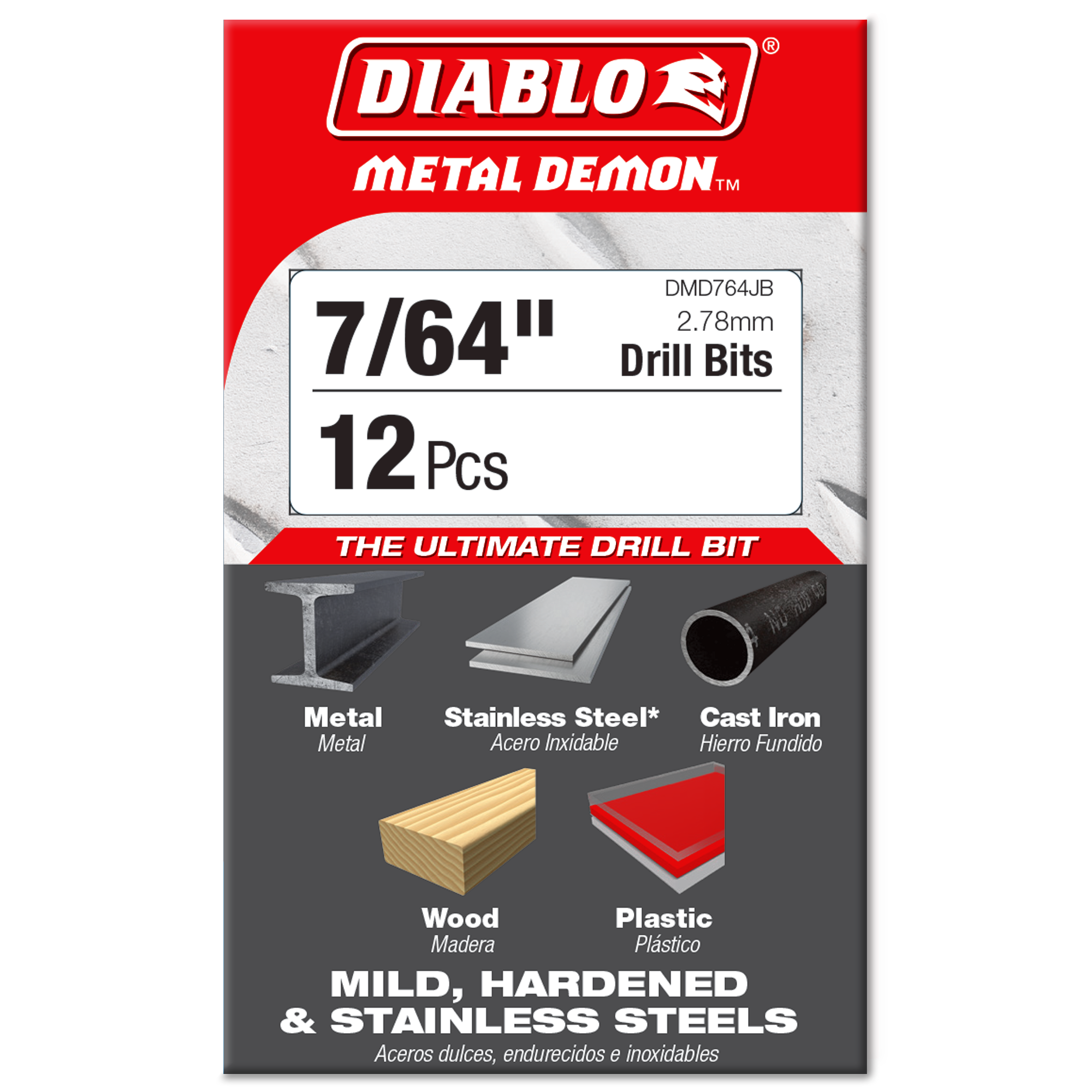 Diablo 7/64 in. Metal Demon Drill Bit for Mild, Hardened and Stainless Steels in its retail packaging, ready for the job box or tool bag