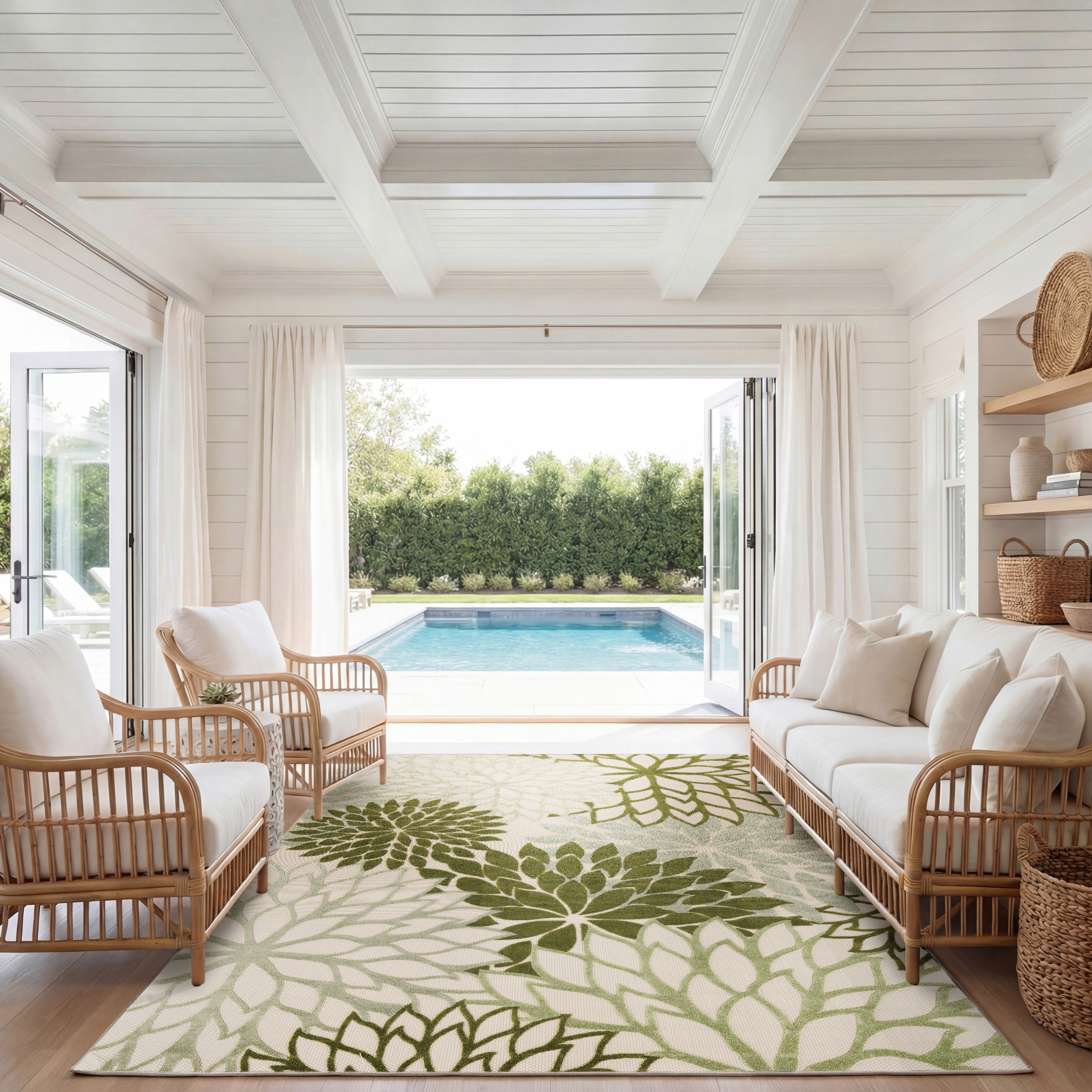 Nourison Aloha 7'10" x 10'6" Ivory Green Tropical Rug