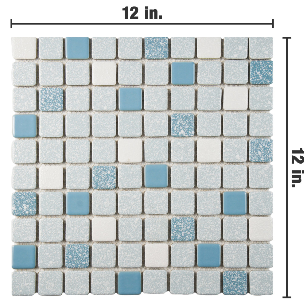 Crystalline Square Blue 12 in. x 12 in. Porcelain Mosaic Tile