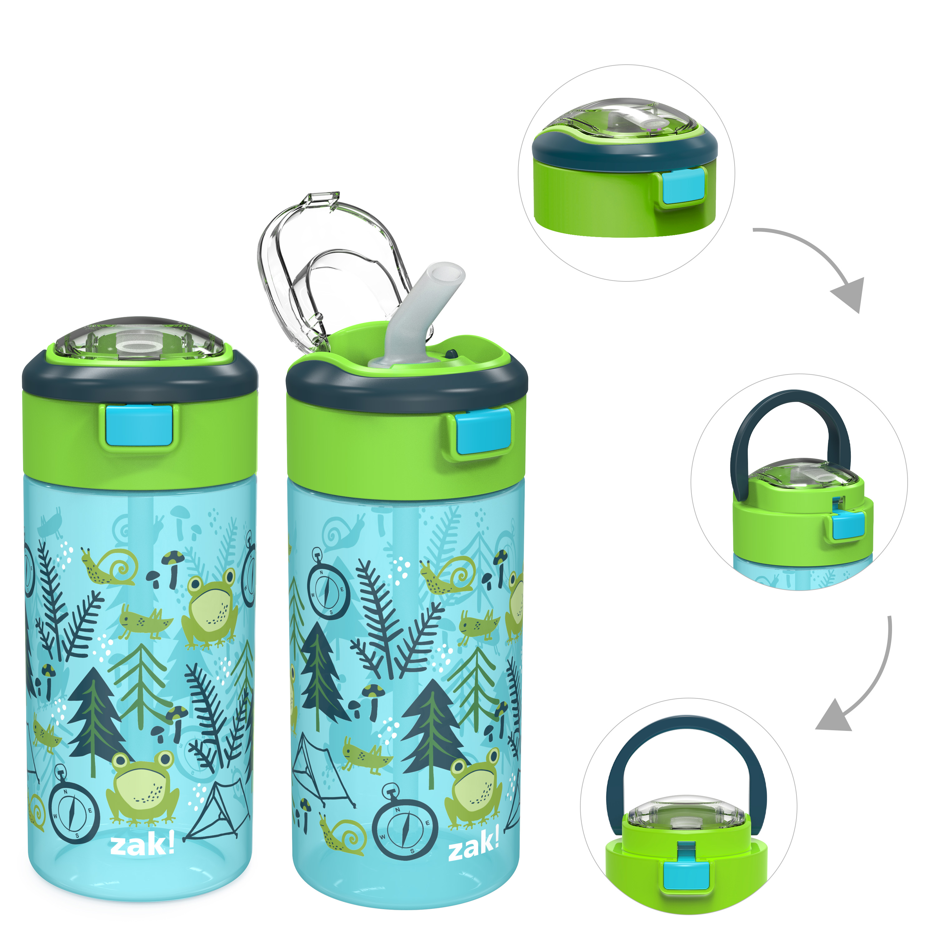 Flex 18 ounce Reusable Plastic Water Bottle with Push-button lid, Camping, 2-piece set slideshow image 1