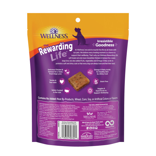 Wellness Rewarding Life Chicken & Venison back packaging