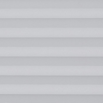 White horizontal pleated cellular blinds, fully lowered and closed, softly diffusing neutral daylight; close-up view filling a room-length window with even, muted interior lighting and no other visible objects.