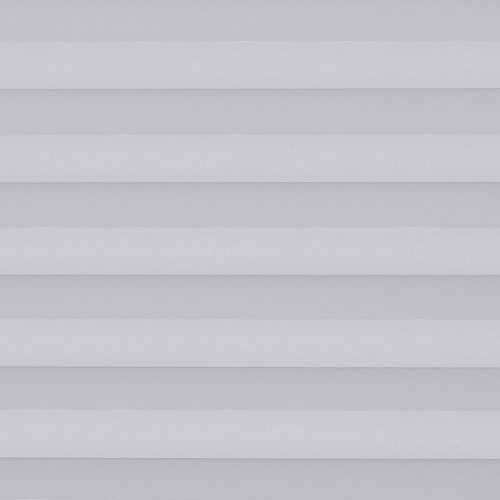 White horizontal pleated cellular blinds, fully lowered and closed, softly diffusing neutral daylight; close-up view filling a room-length window with even, muted interior lighting and no other visible objects.