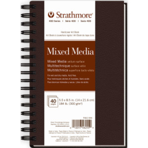 400 Series Mixed Media Paper Art Book, Matte Brown Cover, Natural White, Side Wire Binding, 20 Sheets, 5.5x8.5 inch