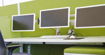 Elevating your monitors creates more useable desk space.