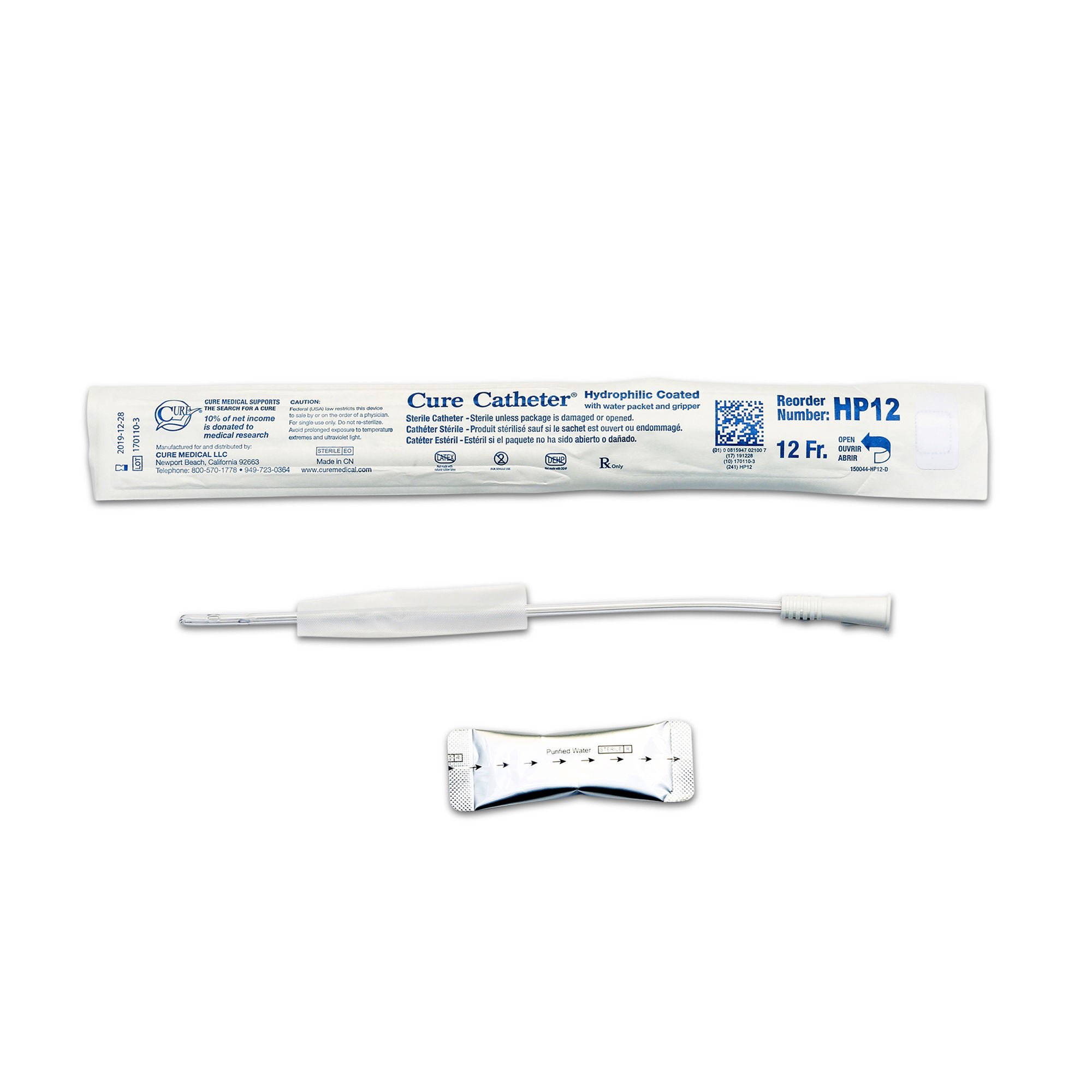 Cure Catheter™ Urethral Catheter, 12 Fr., Unisex, Straight