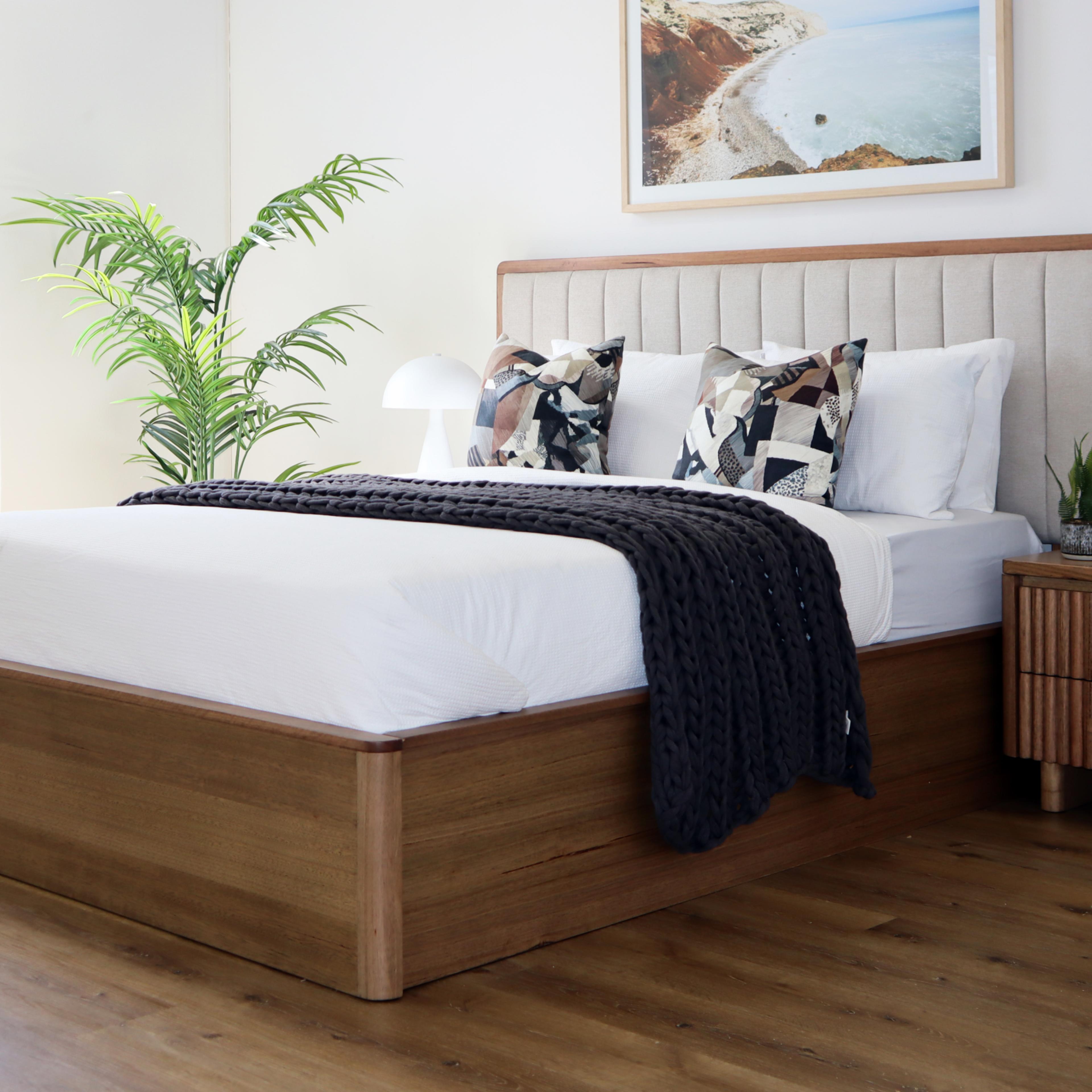 Lifestyle image of the  Clifton Bed Frame, Gas Lift Base, Smoked Oak from Forty Winks