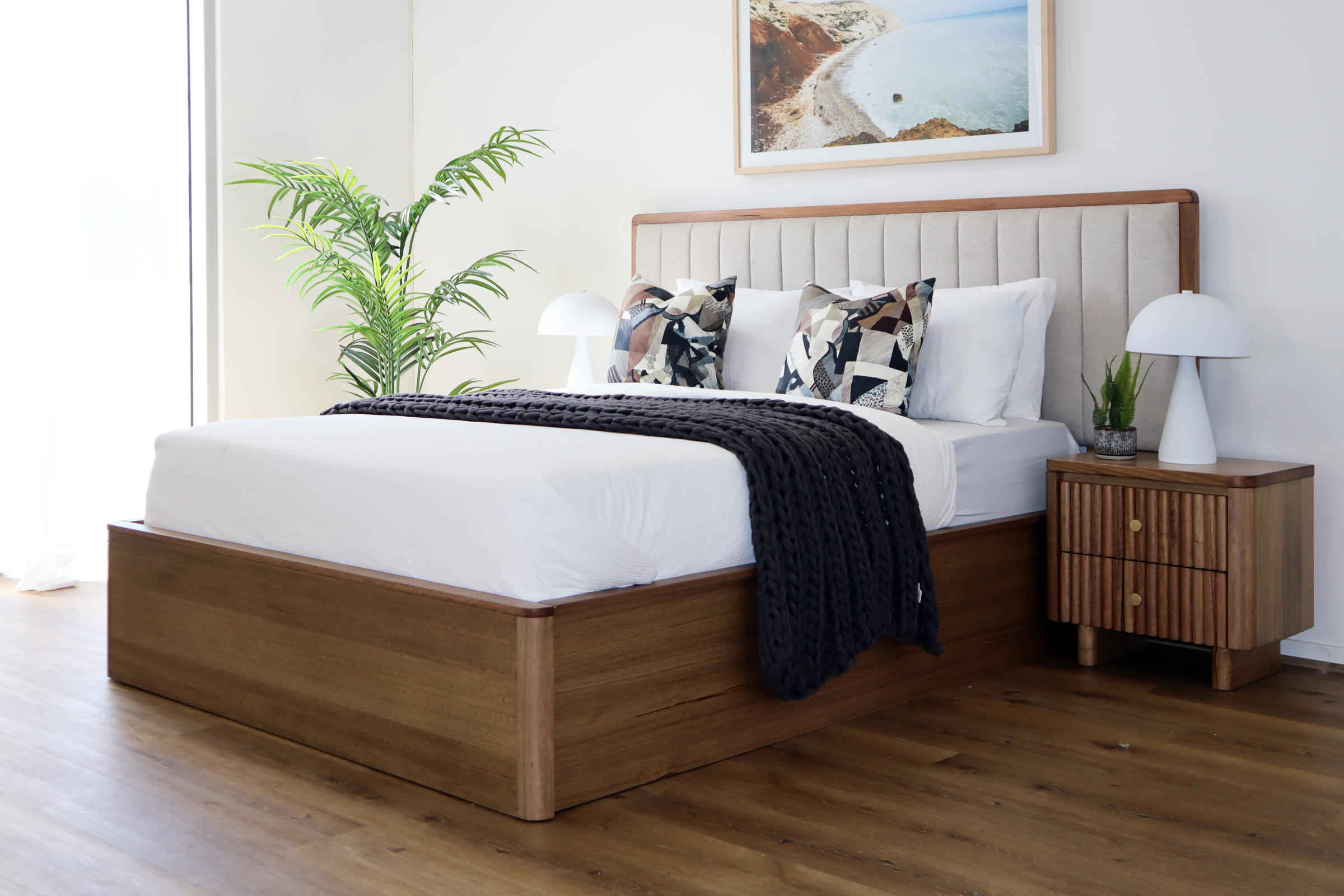 Lifestyle image of the  Clifton Bed Frame, Gas Lift Base, Smoked Oak from Forty Winks