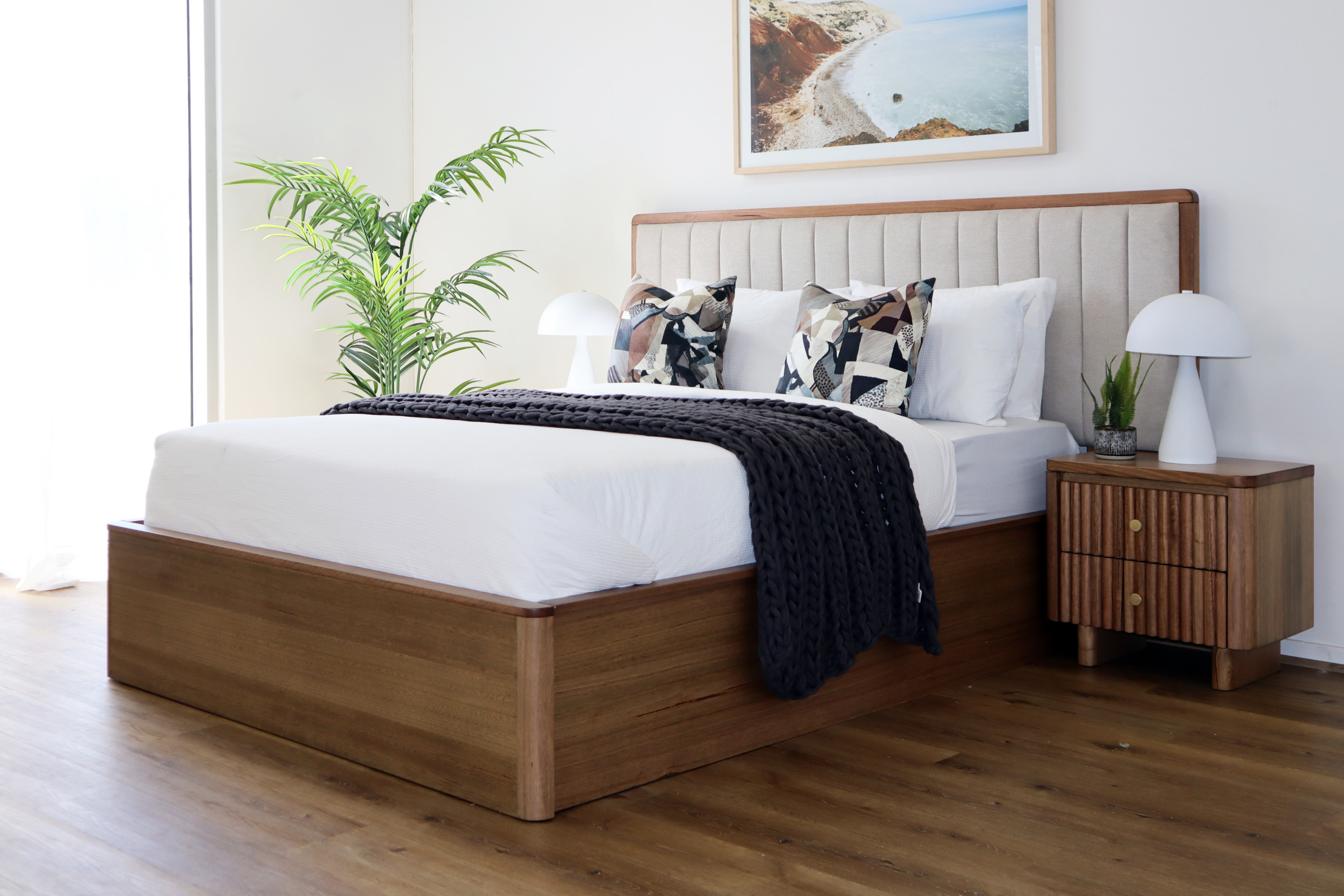 Lifestyle image of the  Clifton Bed Frame, Gas Lift Base, Smoked Oak from Forty Winks
