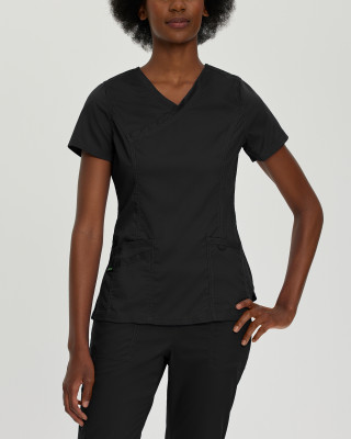 Landau ProFlex Women&#39;s 3&#45;Pocket Mock Wrap Neck Scrub Top-Landau