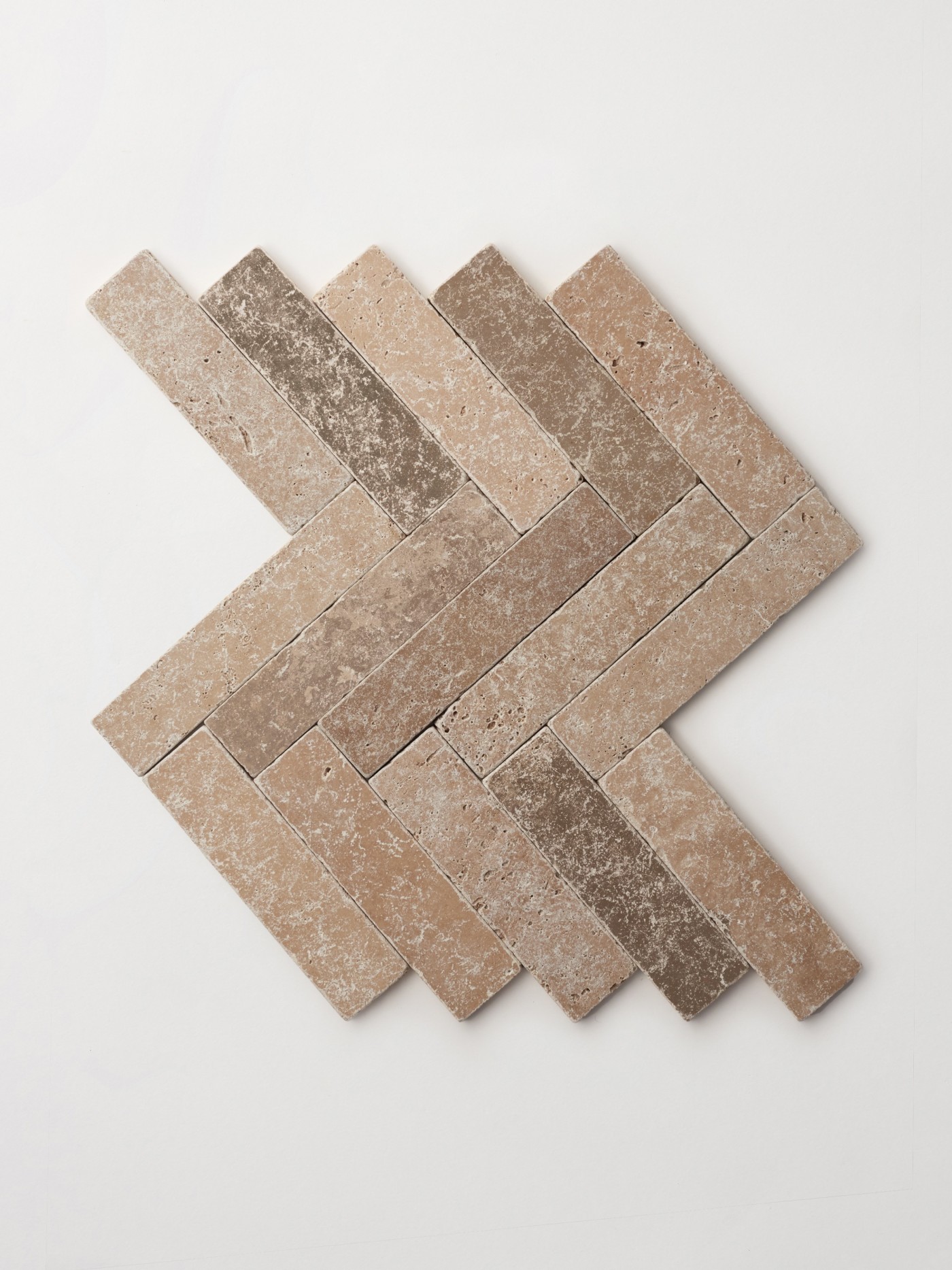 herringbone tile in beige and brown.