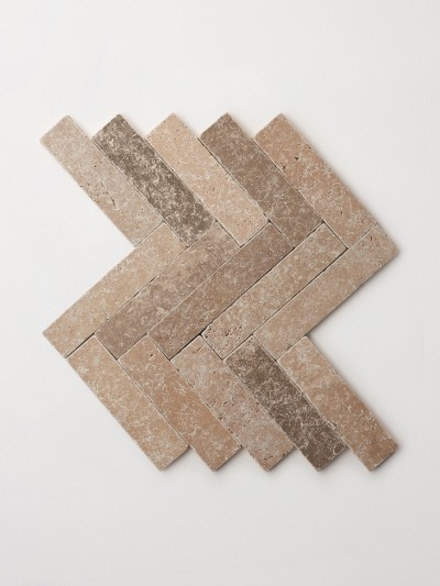 chevron tile in beige and brown.