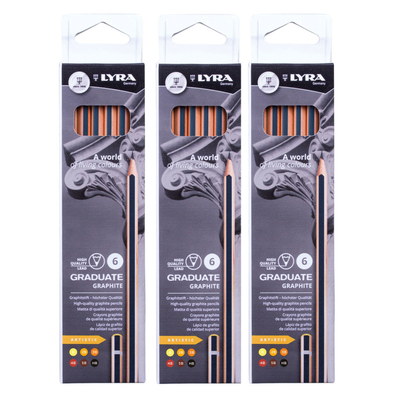 Graduate Graphite Pencil, Artist Set, 6 Per Set, 3 Sets