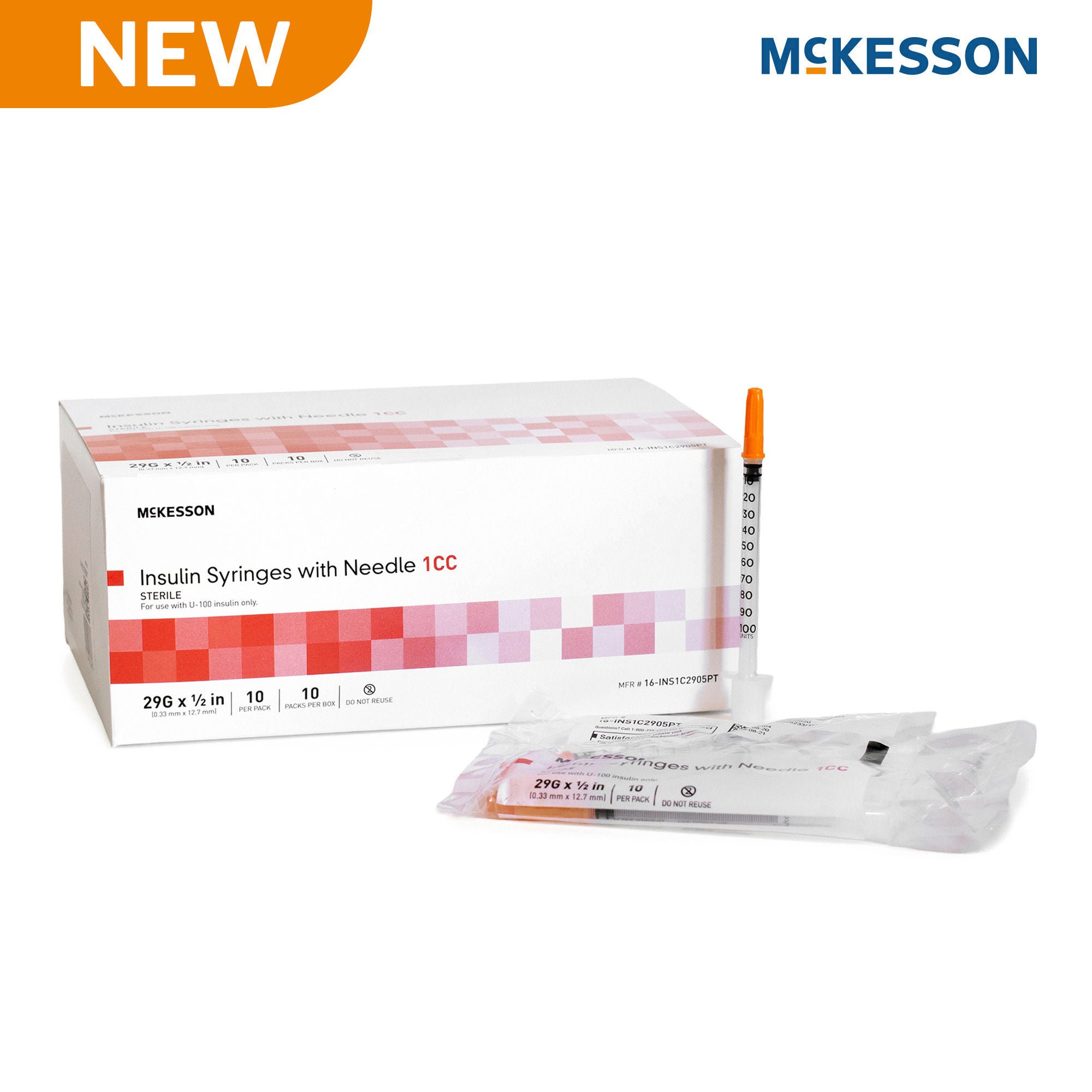 McKesson Brand Standard Insulin Syringe with Needle McKesson 1 mL 1/2 Inch 29 Gauge NonSafety
