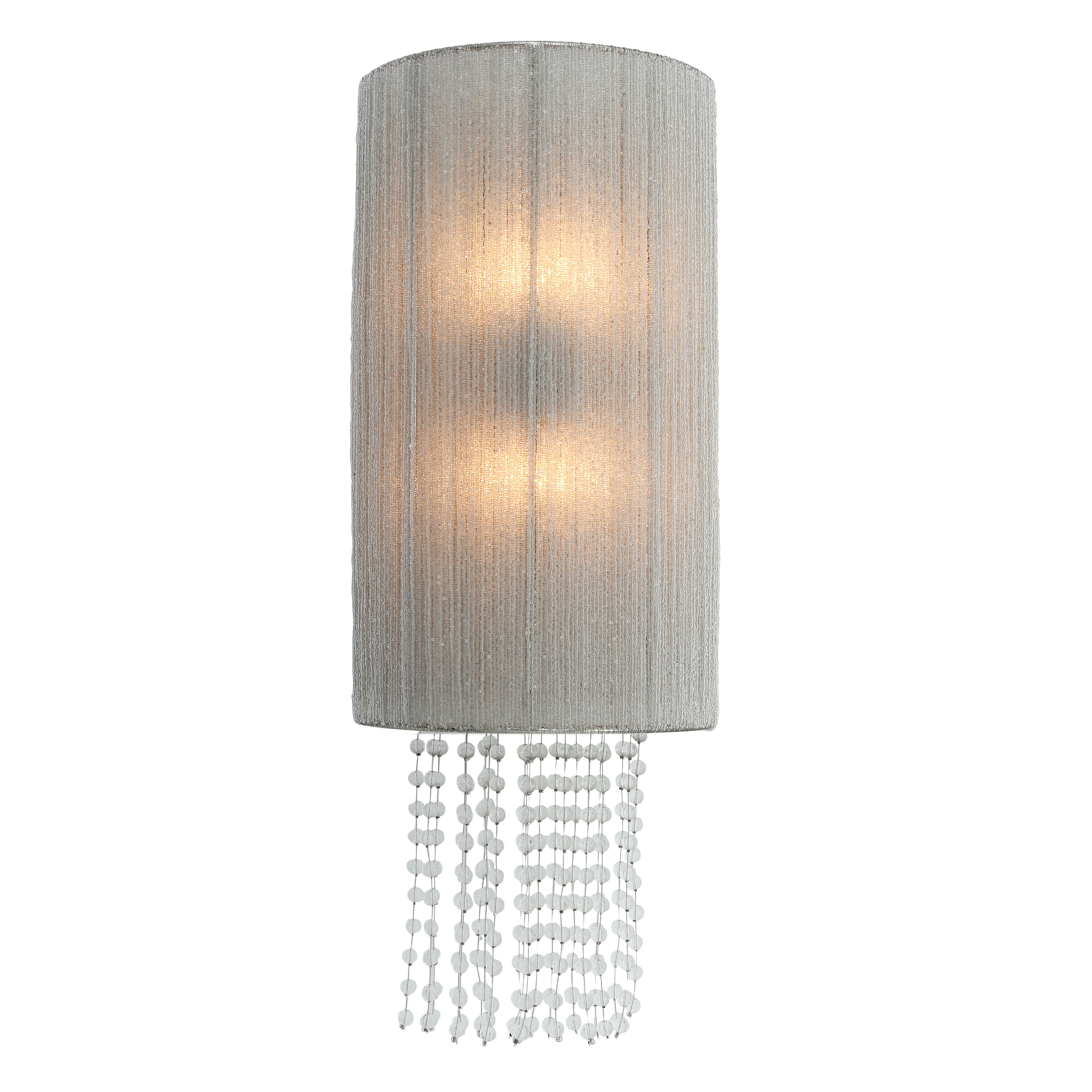 The Crystal Reign wall sconce combines contemporary elegance with coastal charm through cascading crystal beads and sea glass accents. Its polished nickel finish and 26-inch height create a striking vertical statement perfect for bathrooms and hallways. - alternate view