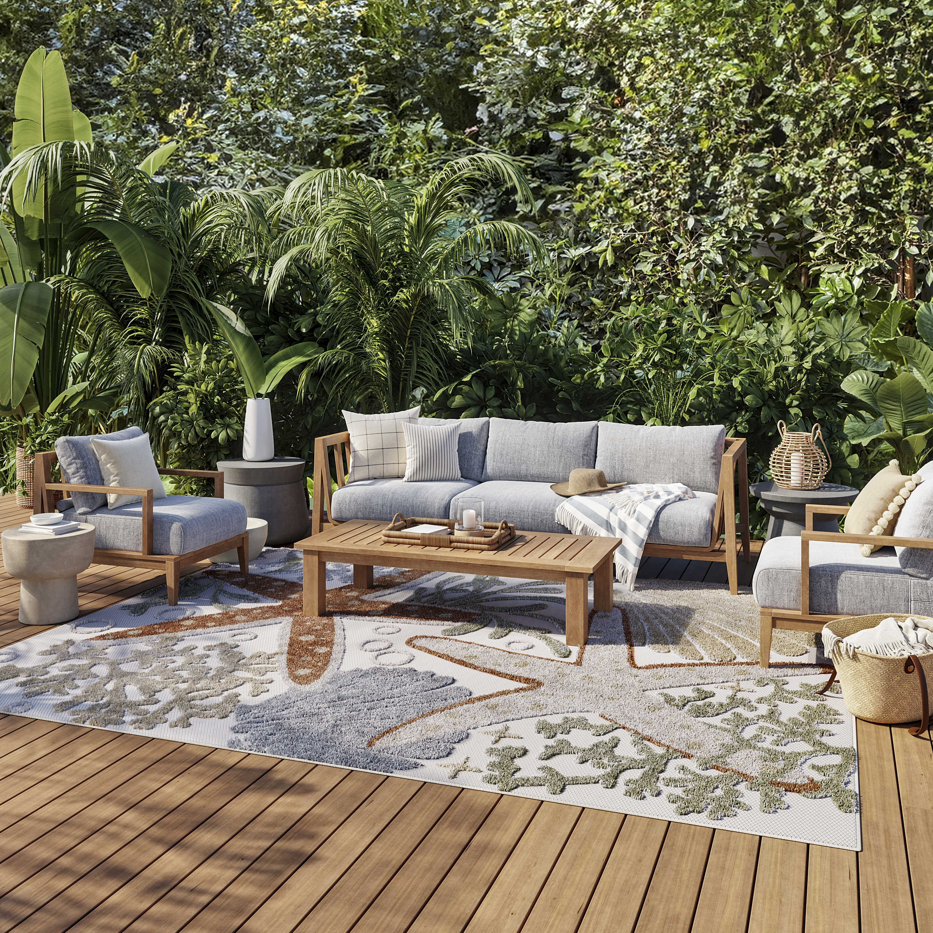 Nourison Aloha 7'10" x 10'6" Ivory Multicolor Outdoor Rug