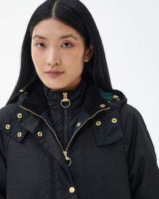 Long Cannich Waxed Jacket Black-Black Sage Tartan