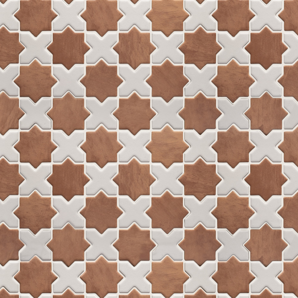 Sentier des Cotto 2″ Star with White Cross 11-7/8 in. x 11-7/8 in. Porcelain Mosaic Tile