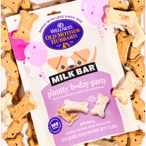 Old Mother Hubbard Limited Edition P’Nutty B-Day Party (Peanut Butter with Vanilla Yogurt Icing) marketing callout